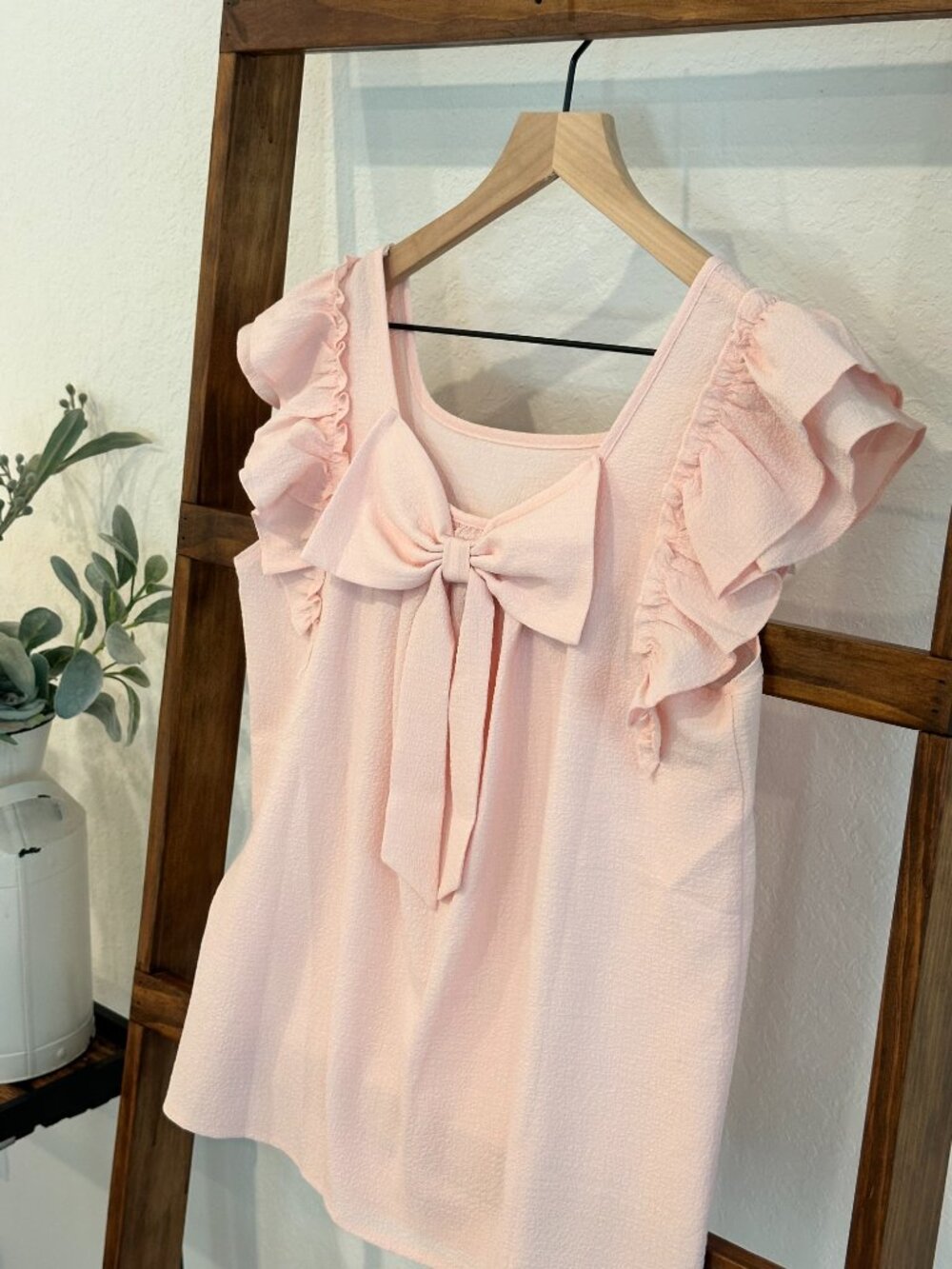 Pink Ruffle Sleeve Bow Back Blouse Small Feminine Coquette Top NWOT - Picture 8 of 11